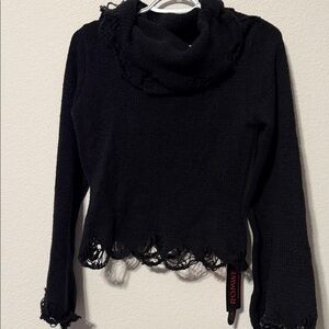 ROMWE Black Cowl Neck Sweater with Frayed Hem